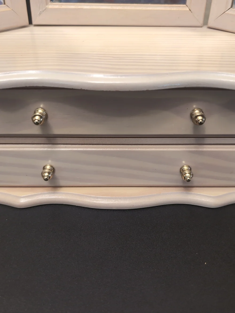 Beige Tri-Fold Mirror Jewelry Box with Drawers